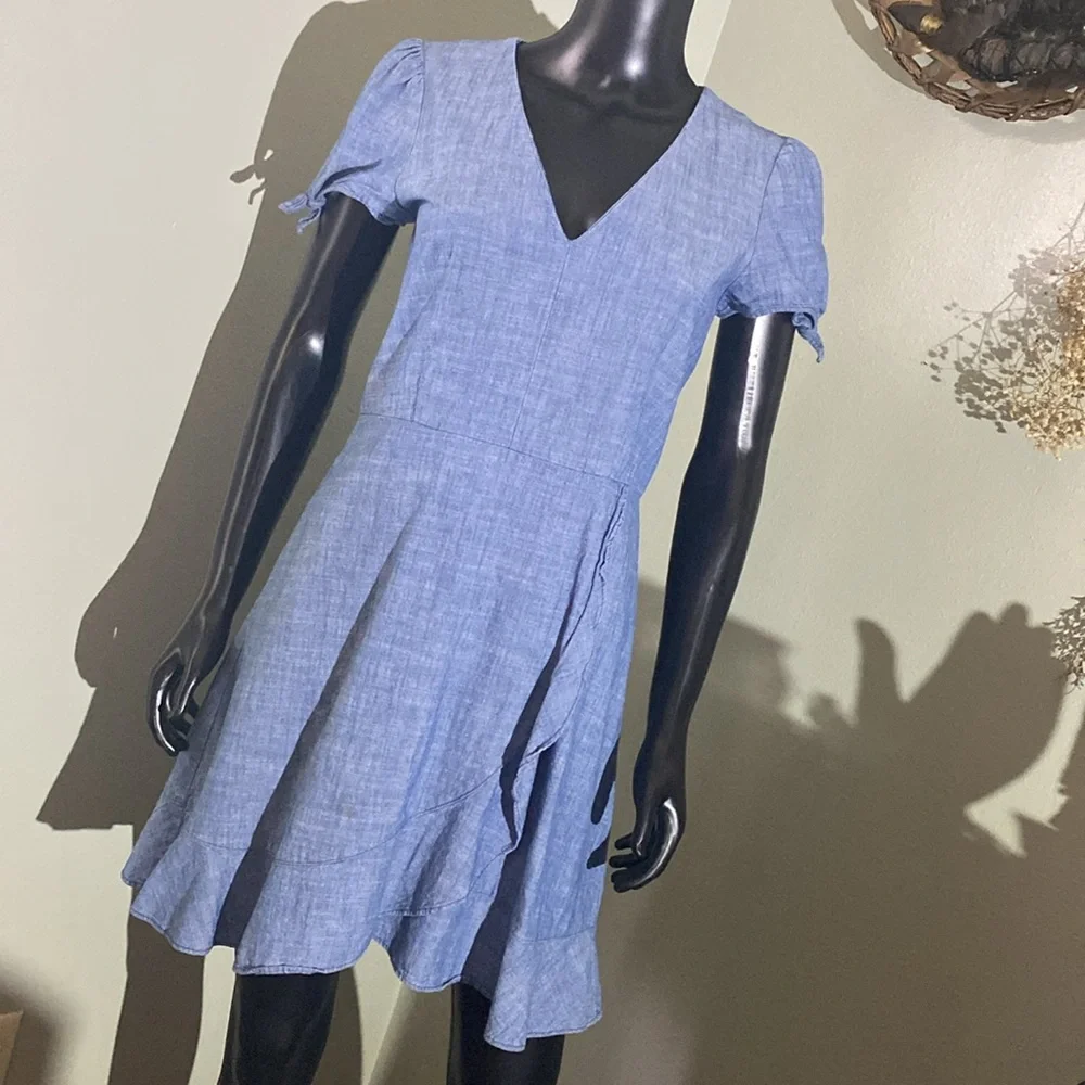 J. Crew Blue Flutter Sleeve V-Neck Sundress